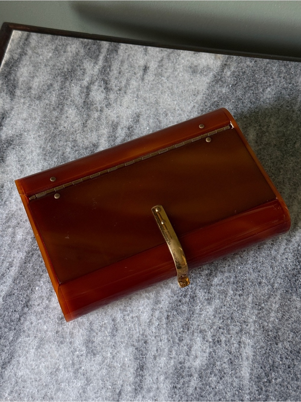 Vintage 1930s Art Deco Style Wilardy Tortoise Brown Lucite Purse Clutch w/Mirror